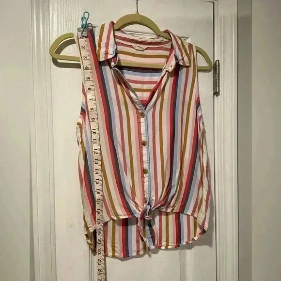 Aeropostale Soft Flowy Front Knot Striped Sleeveless Collared Blouse Size S - Picture 6 of 10
